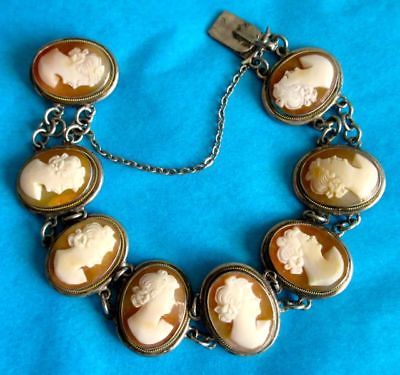 Antique Victorian Bracelet Hand Carved Shell Cameo 800 Silver Setting