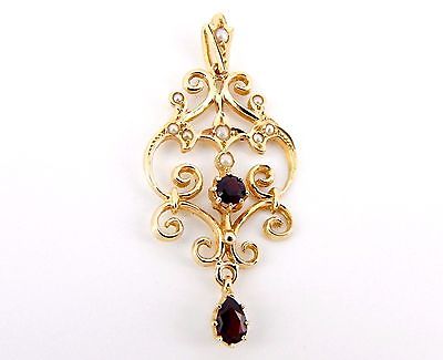 Estate Fine Victorian 14k Pearl and Garnet Lavaliere Pendant