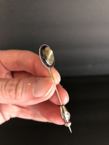 VTG Victorian Abalone Shell Blister Mother of Pearl Sterling Silver Stick Pin
