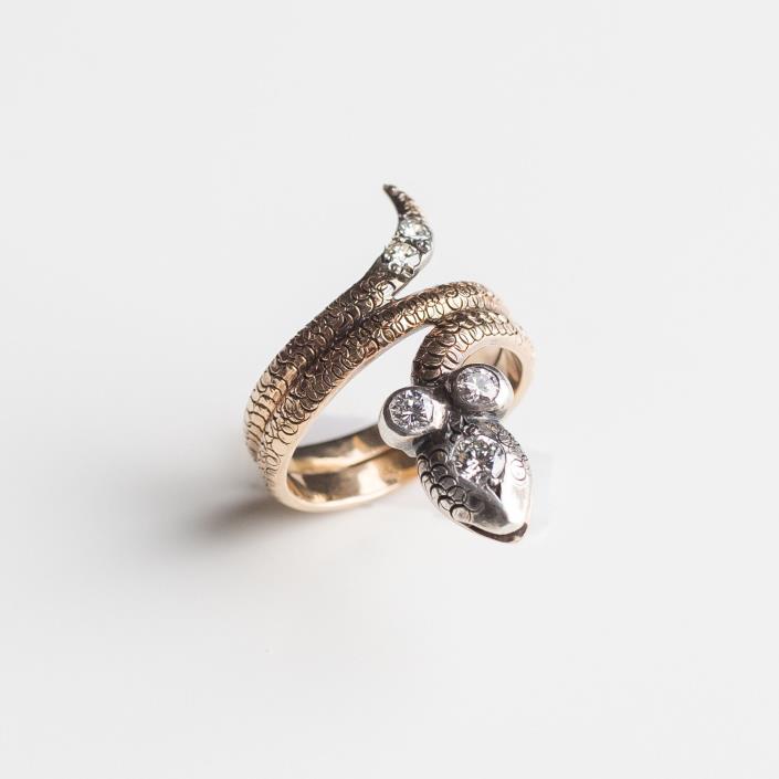 Antique Edwardian Snake Ring with Diamonds Unique Cobra Ring Gold and Silver