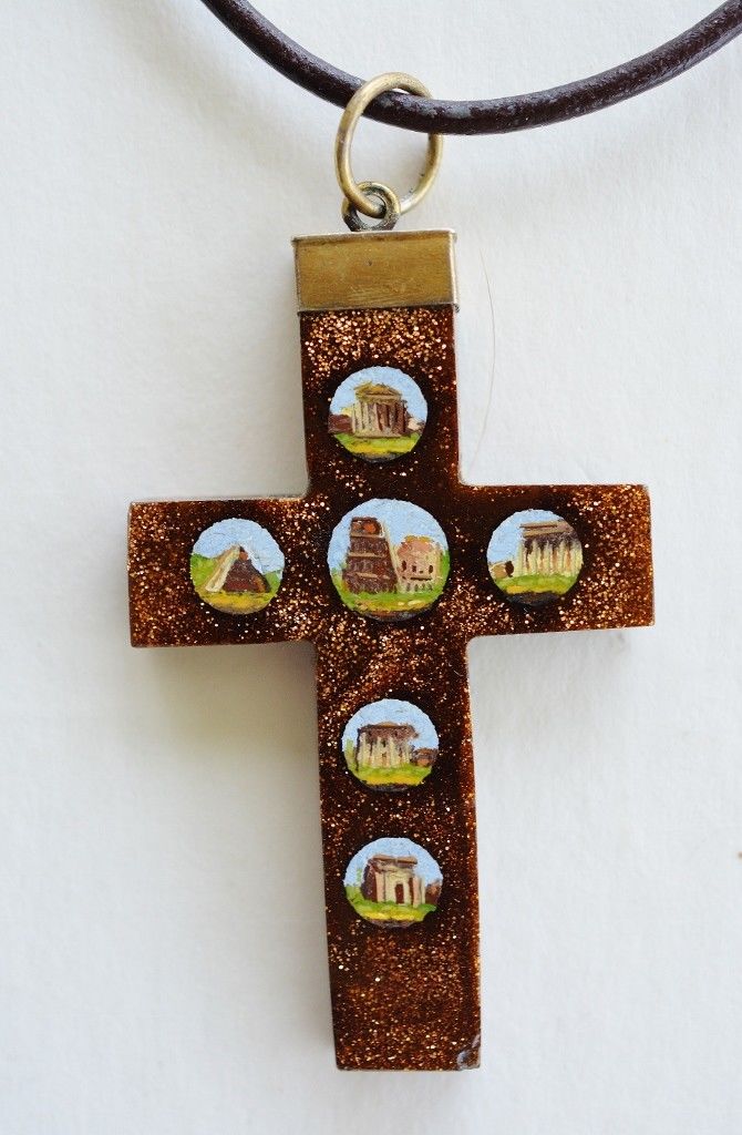 Antique 19C Grand Tour Micro Mosaic Micromosaic Cross