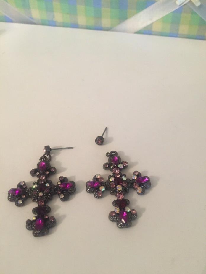 Purple Rhinestone Earrings - Broken