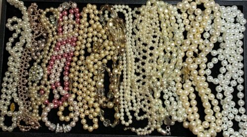 VINTAGE JEWELRY REPAIR CRAFT LOT OF 12 FAUX GLASS PEARL BEAD NECKLACE 12B