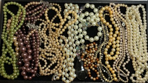 VINTAGE JEWELRY REPAIR CRAFT LOT OF 12 FAUX GLASS PEARL BEAD NECKLACE 11B