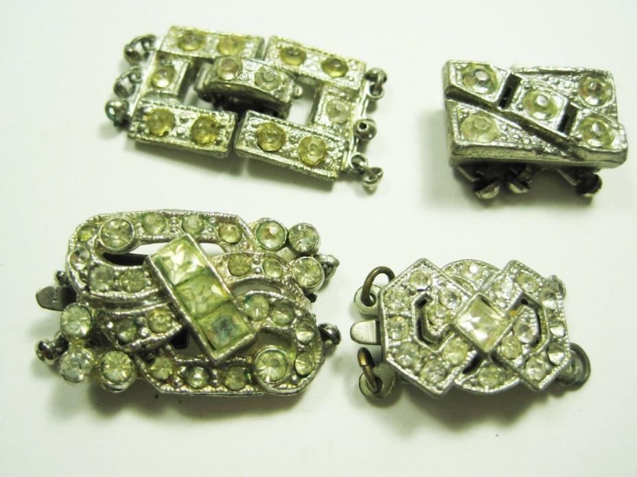 4 Vintage Jewelry Clasps rhinestones necklace bracelet repair findings Art Deco