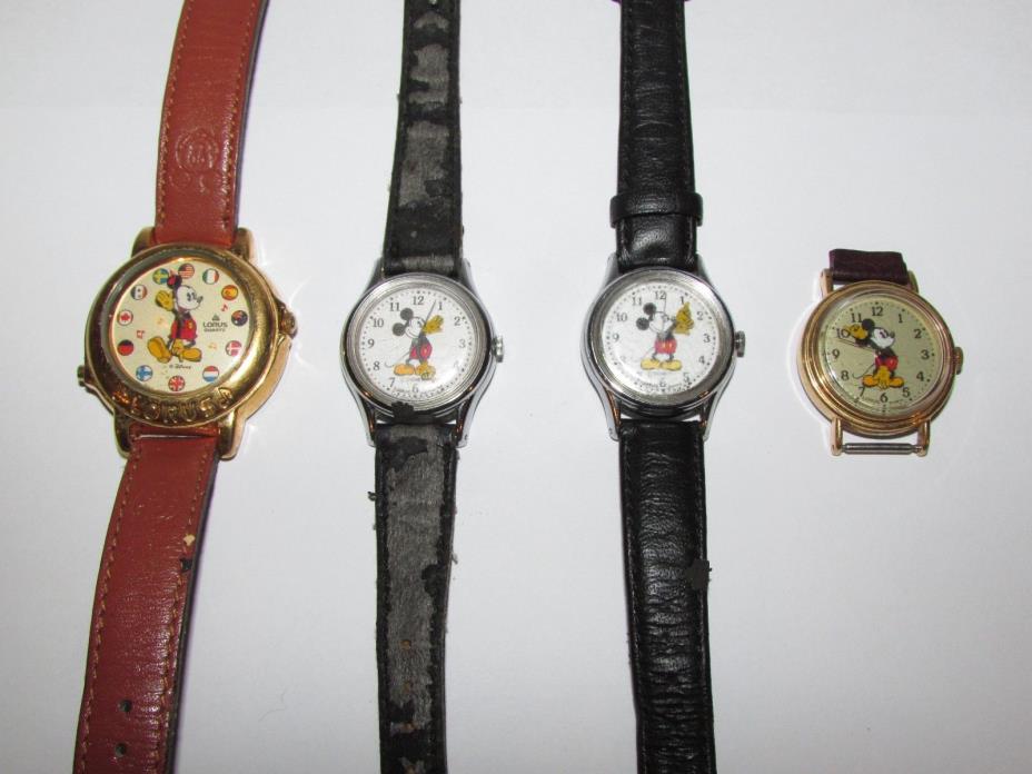 (4) Vintage Lot Disney Mickey Mouse Watches Lorus Battery Operated 2 Good Bands