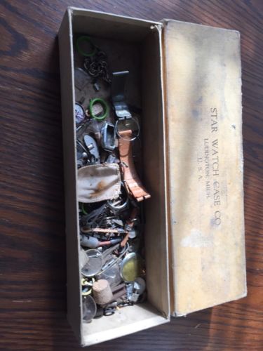 Vintage Watch Repair Parts Lot Ludington MI Star Watch Case Co Box Gold Antique