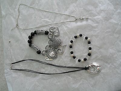 VINTAGE 5 CLEAR BLACK & CLEAR RHINESTONE CRYSTAL NECKLACE BRACELET JEWELRY LOT