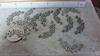 Ox plated silvertone brass stamping earring dangle curved filigree arc A186