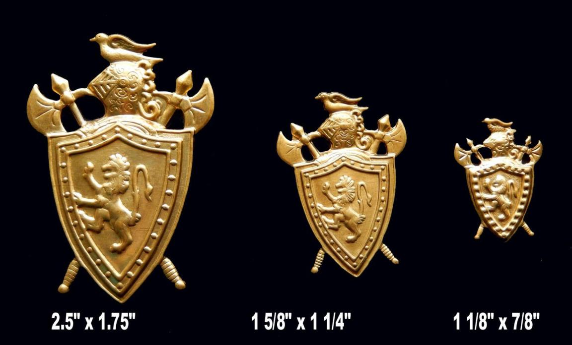 Vintage Brass Stampings of Coat of Arms - 3 Unique Sizes- Knight & Axes