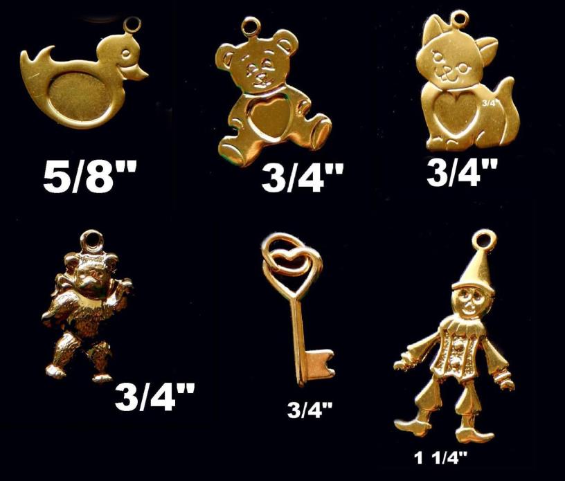 Vintage Brass Stampings gold tone finish: Ducks, Bears,Kittens, clowns,Keys