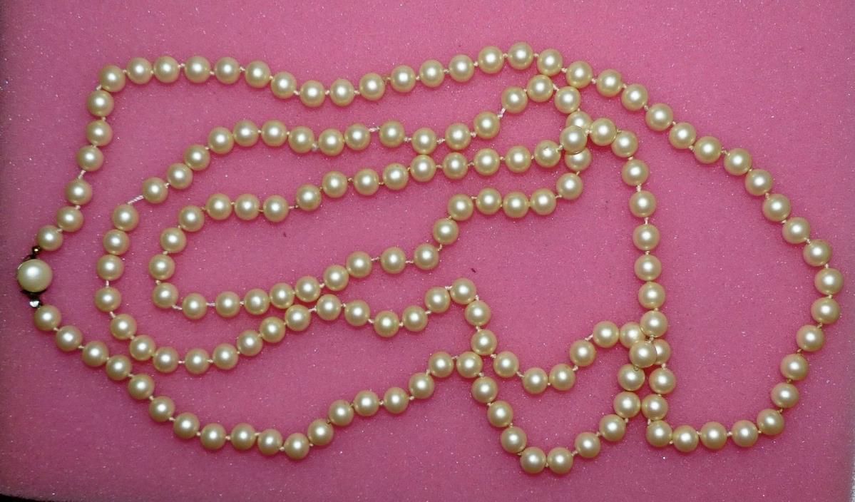 Vintage 58 Inch Long Strand of Faux Pearls marked Japan  Family Estate Jewelry