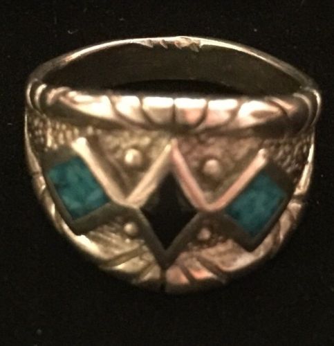 A-32 Silver & Turquoise Ring Marked EGE C 89 Size 8 1/2