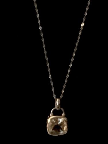 A-27 Sterling Silver Pendant W / Chain Yellowish Clear Stone Necklace 5.1 grams