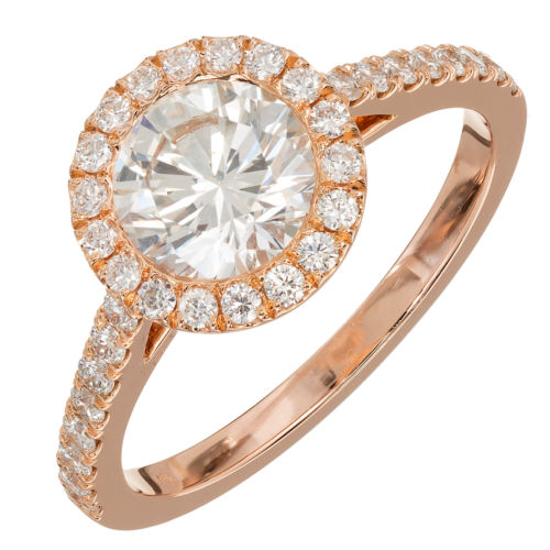 Peter Suchy Engagement Halo Design 1.06ct Diamond 18k Pink Gold Ring