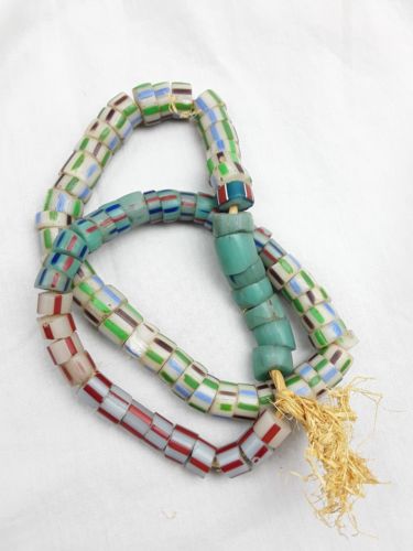 VINTAGE AFRICAN TRADE BEAD VENETIAN OLD CANE DRAWN GLASS BEAD NECKLACE