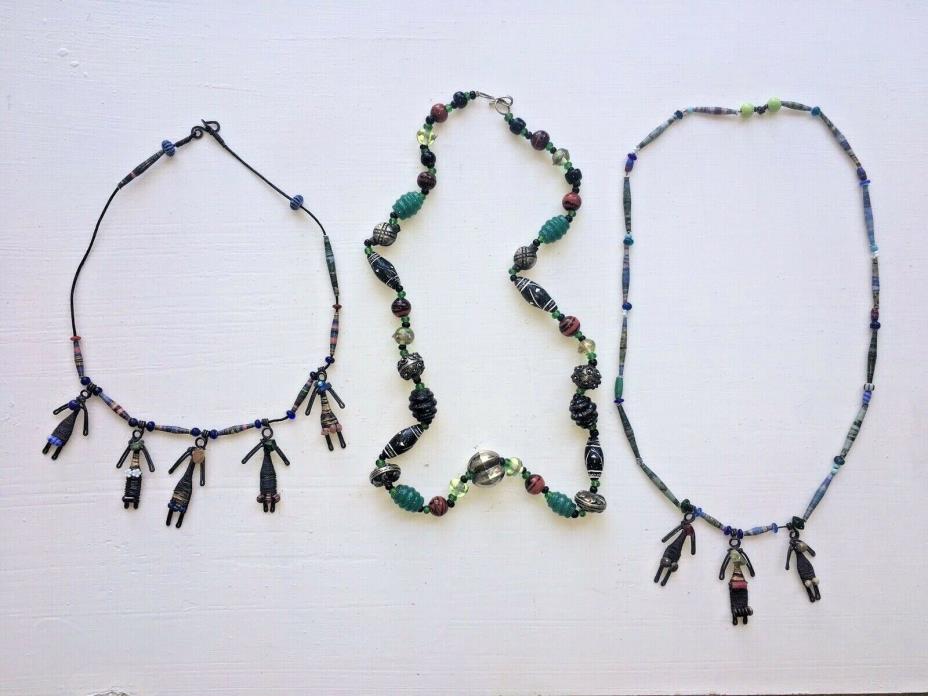 Vintage African Tribal Beaded Necklaces People Pendants LOT OF 3 Bead Necklaces