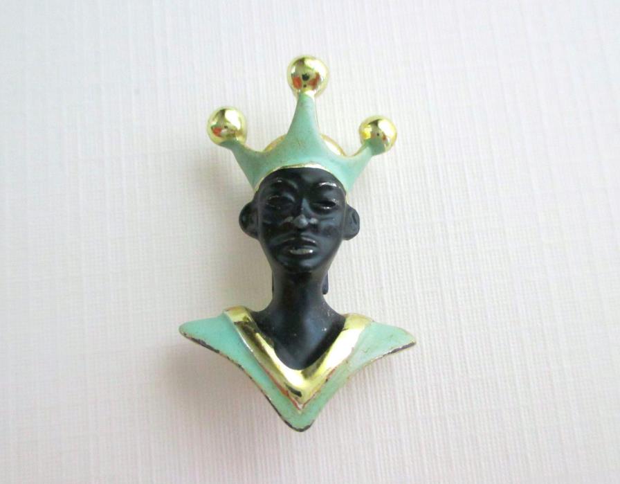 Black African Prince or King Vintage Pin - Black Figural