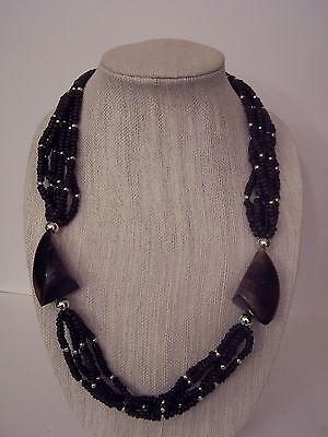Vintage Estate African Tribal Necklace Black Hand Made Hand Carved  29