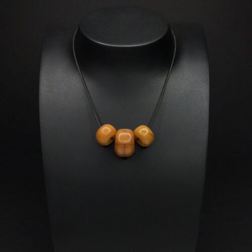 African Amber Trade Beads Bakelite Faturan Necklace Egg Yolk Butterscotch Vtg