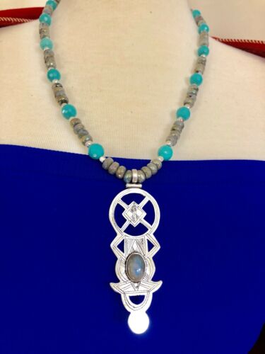 Turquoise and labradorite Tuareg Berber bohemian necklace.