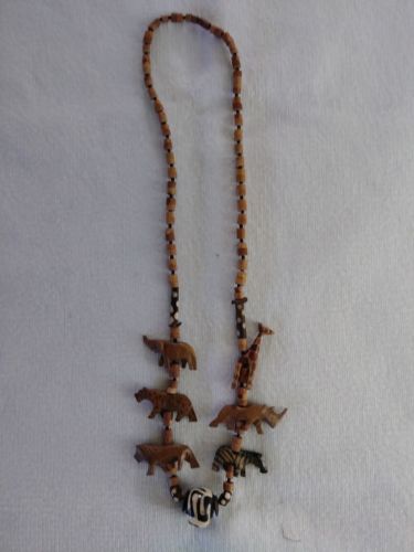 Vintage African Hand-Carved Wooden Tribal Animal Necklace