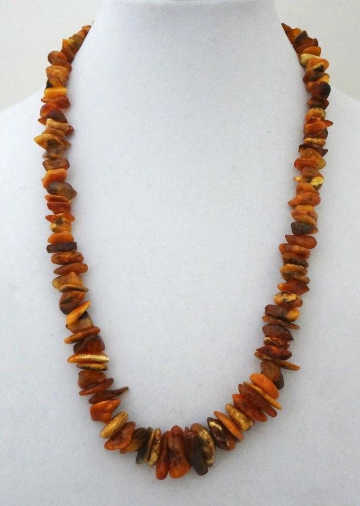 Old Raw Honey Butterscotch Amber Necklace Natural Chip Bead 26 Length 64 grams