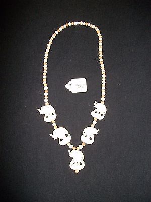 Vintage Carved Bovine Bone Ivory Color Elephant Necklace Made in India