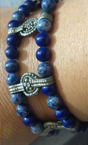Vintage Nepal/Tibetan Hand Crafted Silver-tone Denim Lapis Bracelet