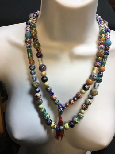 Vintage  Oriental Beaded Handpainted Necklace