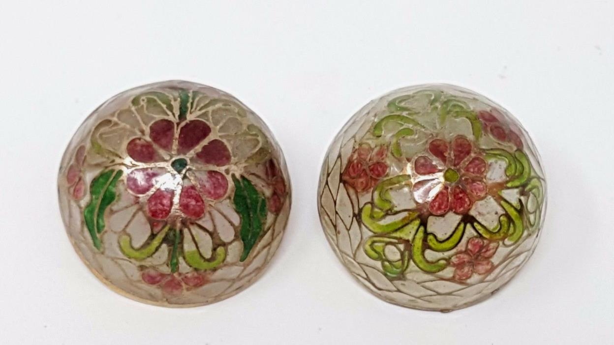 Vintage CHINESE PLIQUE A JOUR ENAMEL Round Pierced earrings