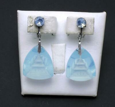 Vintage Japan STERLING Aqua Glass Pagoda Earrings 21