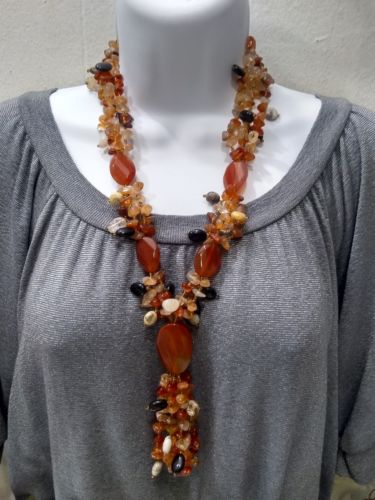 Stunning Artisan Carnelian Agate Polished Stone Necklace FREE SHIP