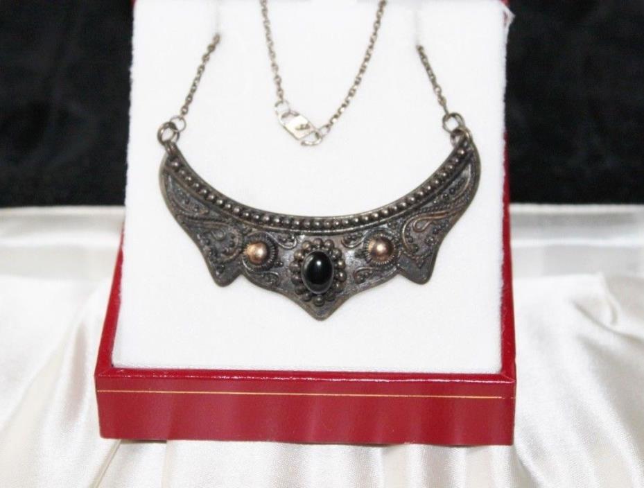 ANTIQUE Tribal BALI DOT Sterling Silver GOLD & Onyx collar Necklace