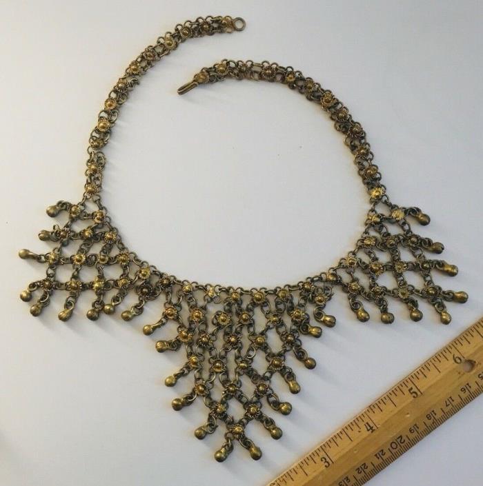 Vintage Gypsy Tribal Belly Dancing Gold Tn Brass Chainmail Collar Bells Necklace
