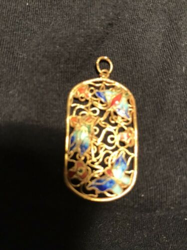 Vintage Chinese Export Filigree And Enamel Butterfly Pendant