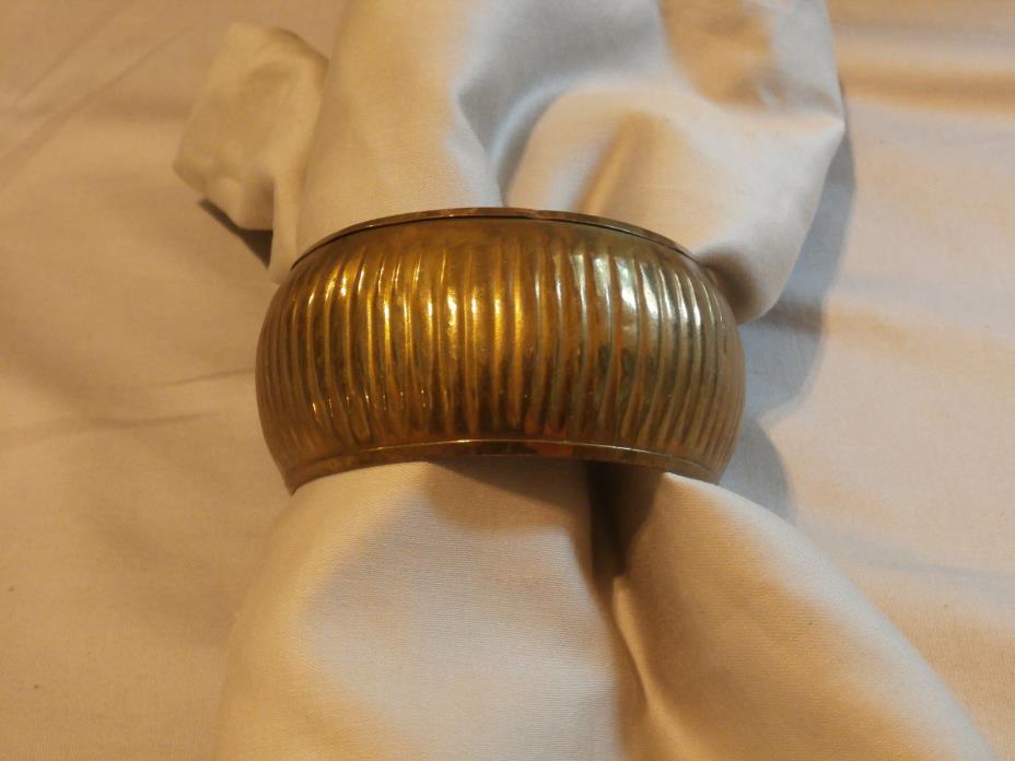 Vintage India Wide Brass Bangle Bracelet Ribbed Design