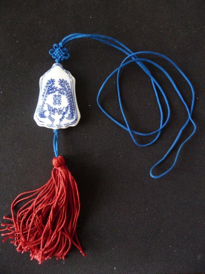 Bird Theme Blue & White Ceramic Fob Pendant for Chinese Scroll or Necklace