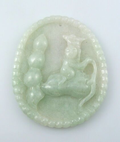 BIG Vintage1950s 60s Chinese Hand Carved Jade Kwan Yin Quanyin Design PENDANT