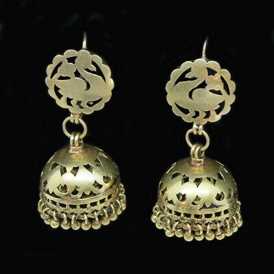 Antique Vintage Earrings 22k Gold Jhumki Bells Swan Goose Indian Wedding (6491)