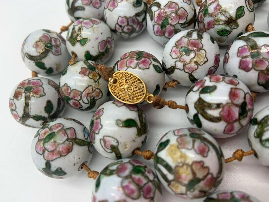 Vintage Chinese HAND KNOTTED Large CLOISONNE BEAD NECKLACE Estate