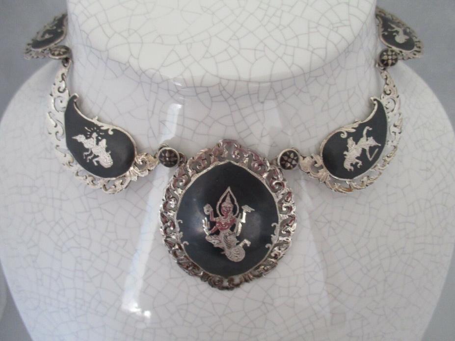 Vintage Siam Necklace Sterling Silver Niello