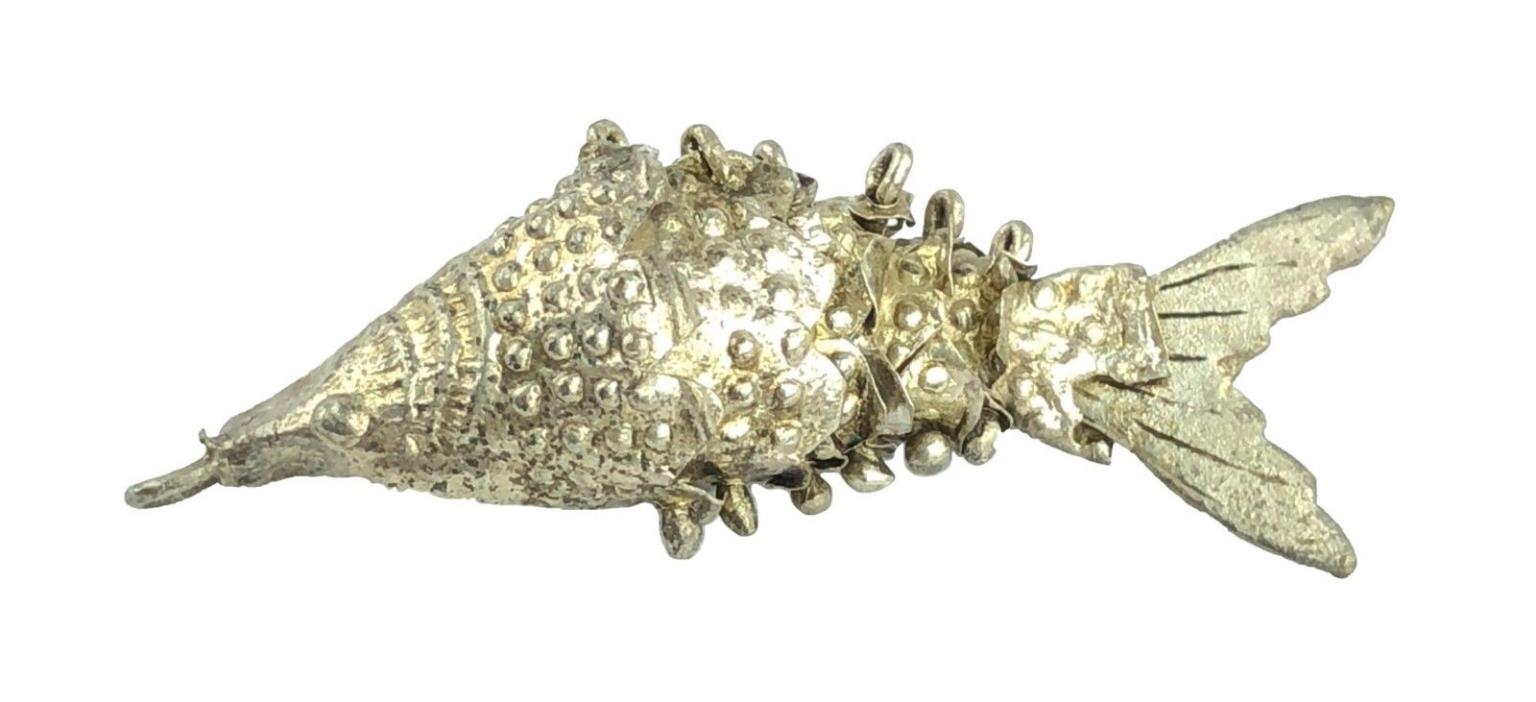 Vintage Antique Small 5 Segmented Articulated Silvertone Fish Pendant