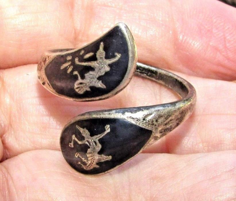 Vintage Siam Sterling Silver Enamel Wraparound Rings Signed Siam Sterling