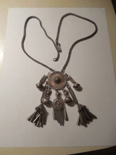 Vintage Antique Asian Ethnic Silver Tassel Drop Necklace