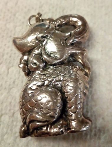 Vintage Sterling Large 3D Asian Indian Elephant Pendant