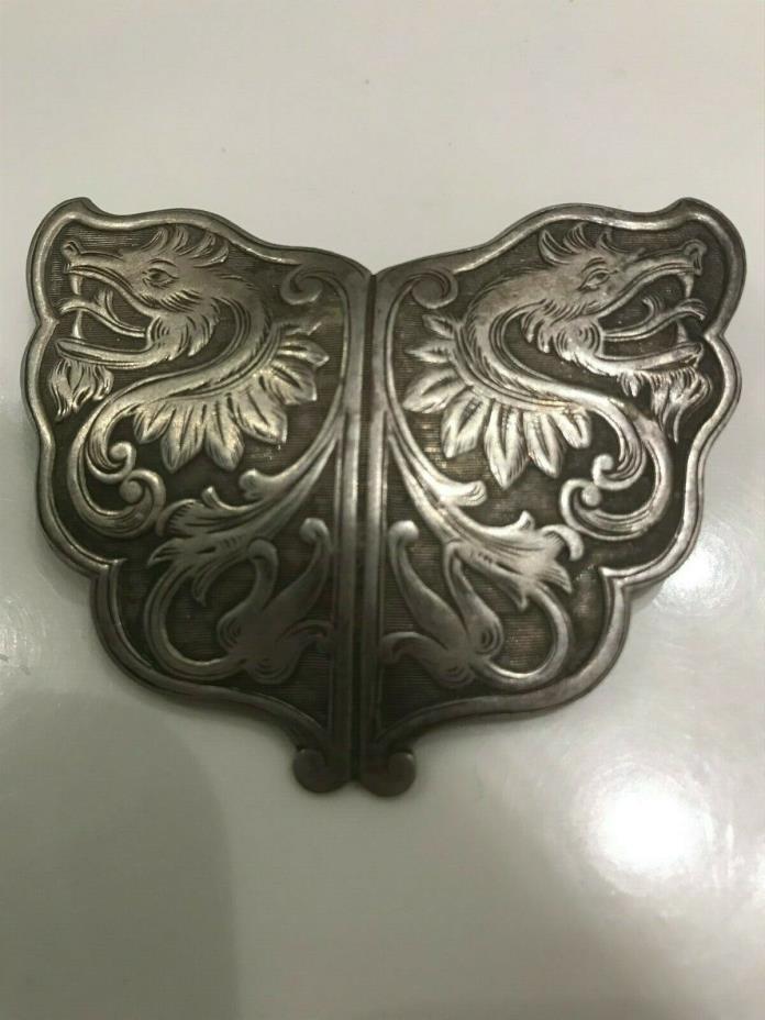 Rare Victorian Chinese Silver Double Dragon Brooch
