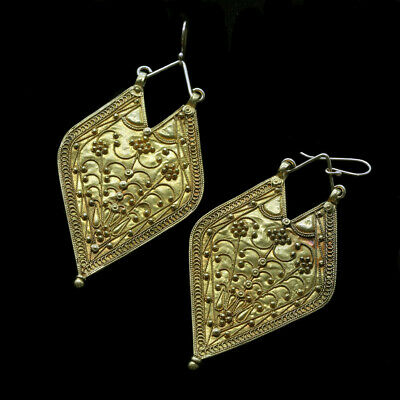 Antique Earrings 22k Gold Filigree Granulation Exquisite Indian Handmade (6476)