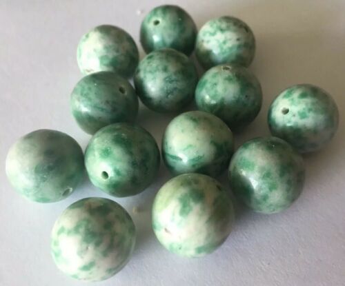 10 Jade Bead 12mm Round Chinese Estate Lot Vintage