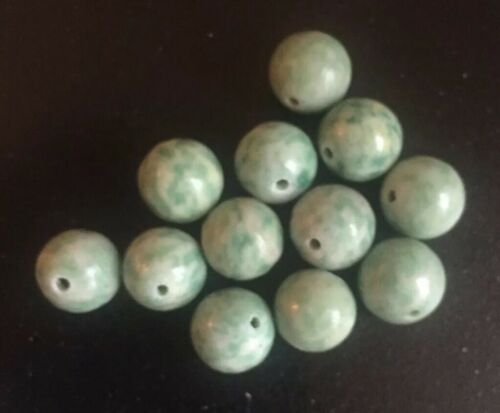 13 Jade Bead 10mm Hand Carved Round Chinese Lot Vintage Estate Lot